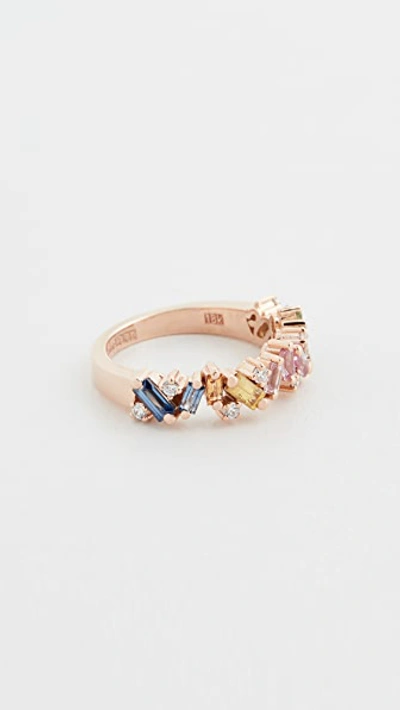 Suzanne Kalan 18k Gold Pastel Rainbow Frenzy Half Band In Rose Gold
