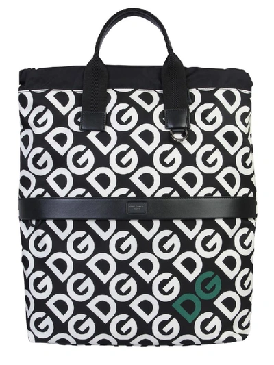 Dolce & Gabbana Black & White Dg Logo Printed Backpack