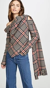 Monse Off-the-shoulder Draped Checked Cotton And Wool-blend Top In Plaid