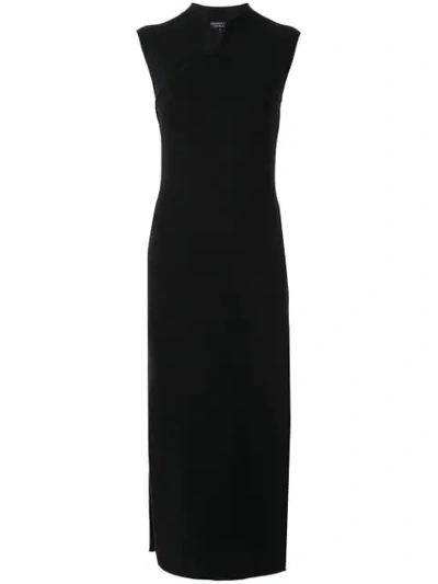 Shanghai Tang Jersey Knit Long Qipao Dress In Black