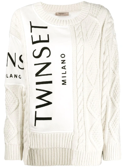 Twinset Contrast Knit Jumper In White