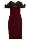 AIDAN MATTOX Ruffled Off-The-Shoulder Velvet Dress