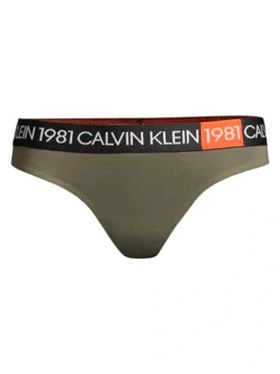 Calvin Klein Women's Logo Band Thong In Army