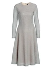 St John A-line Bracelet-sleeve Bejeweled Silver Netting Dress