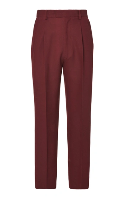 Alexander Mcqueen Pleated Wool And Silk Straight-leg Trouser In Burgundy