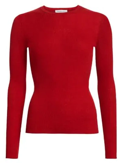 Michael Kors Ribbed Cashmere Knit Crewneck Sweater In Red
