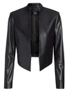 Alice And Olivia Harvey Draped Open-front Leather Jacket In Black