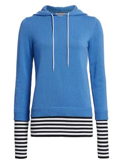 Michael Kors Layered Cashmere Pullover Hoodie In Blue