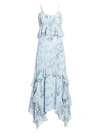 AMUR Ruffled Floral Print Silk Maxi Dress