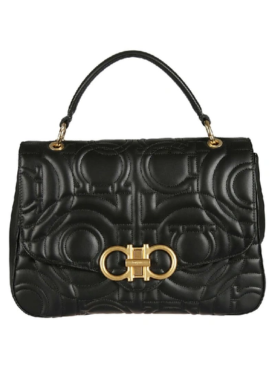 Ferragamo Gancini Black Quilted Leather Shoulder Bag