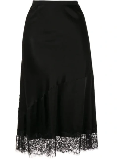 Gold Hawk Lace-hem Satin Skirt In Black