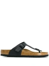 Birkenstock Leather Buckle Flip Flops In Black