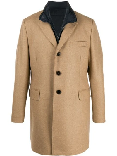 Fay Fitted Single-breasted Coat In Neutrals