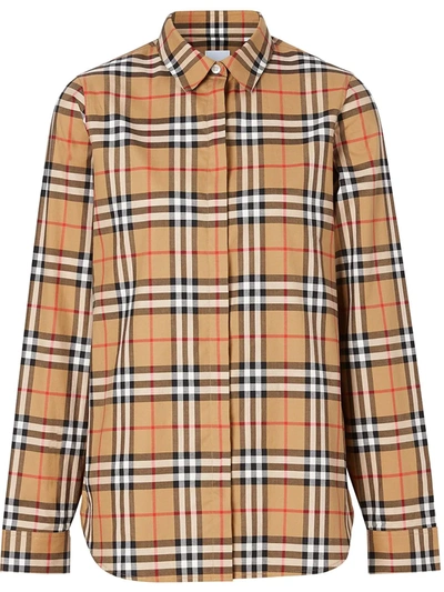 Burberry Oversize Shirt In Cotton With Vintage Check Pattern In Beige