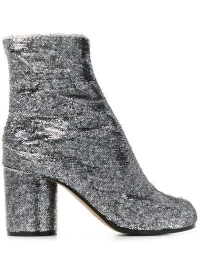 Maison Margiela Tabi High Heels Ankle Boots In Silver Leather