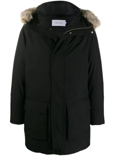 Calvin Klein Hooded Down Parka Coat In Black