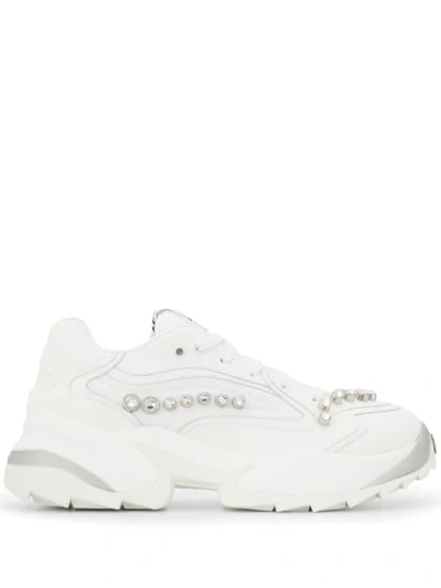 Sergio Rossi Sergio Extreme Ruffled Leather And Coated-neoprene Exaggerated-sole Slip-on Trainers In White
