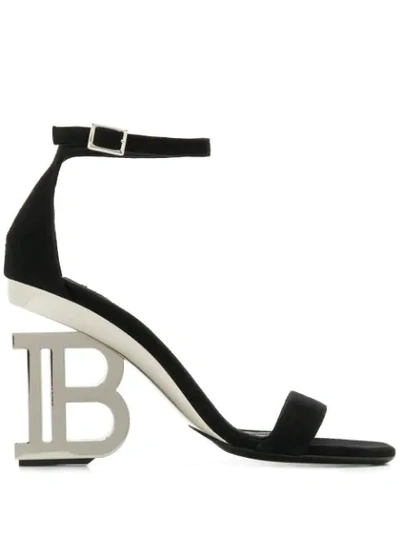 Balmain Monogram Heel 95mm Sandals In Black