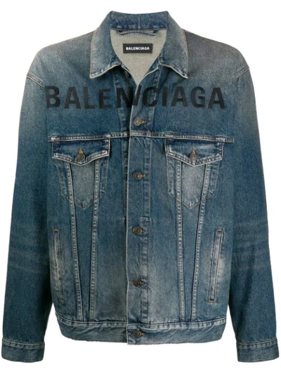 Balenciaga Logo印花牛仔夹克 In Blue