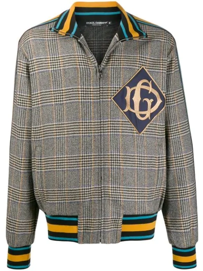 Dolce & Gabbana Wool Zip-up Sweatshirt With Patch In Grey