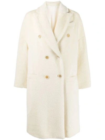 Brunello Cucinelli Double-breasted Knit Coat In Neutrals