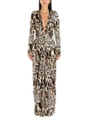 ALEXANDRE VAUTHIER ALEXANDRE VAUTHIER LEOPARD PRINT V NECK EMBELLISHED BELT MAXI GOWN