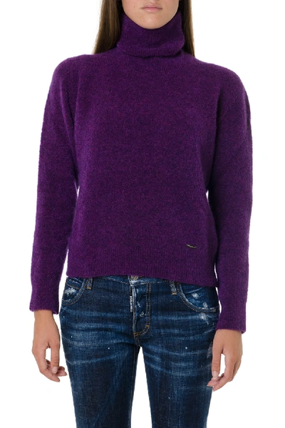 Dsquared2 Wine Color Blend Wool High Neck Knitwear