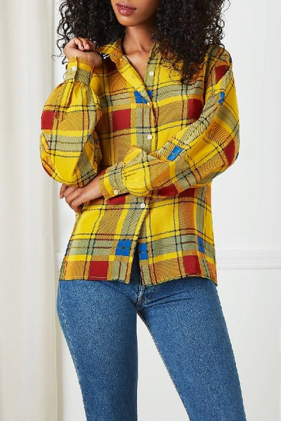 Pre-owned Saint Laurent 1980s Rive Gauche Yellow Plaid Silk Blouse