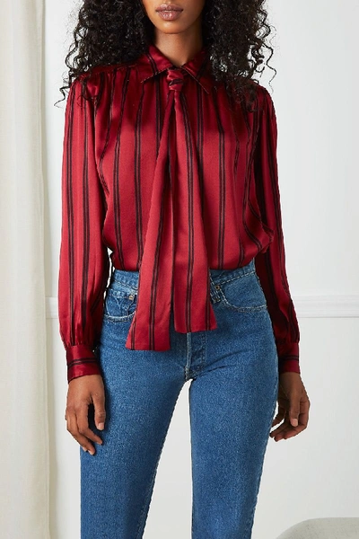 Pre-owned Saint Laurent 1980s Rive Gauche Merlot Striped Silk Blouse