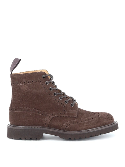 Tricker's Stow Suede Brogue Ankle Boots In Brown