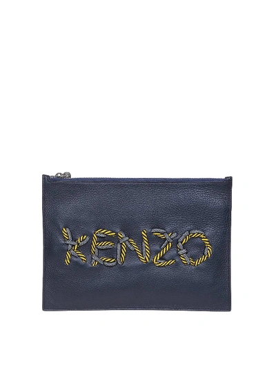 Kenzo Kontrast A4 Leather Clutch In Dark Blue