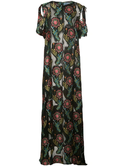 Jonathan Cohen Floral Bouquet Embroidery Gown In Black