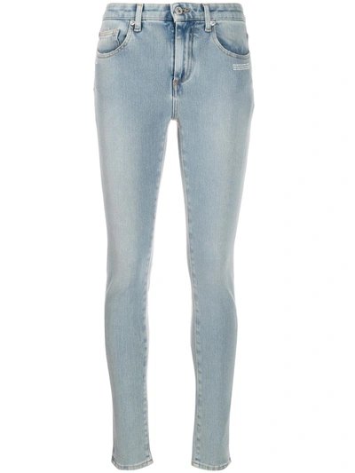 Off-white Embroidered Details Skinny Jeans In Azzurro