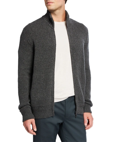 Loro Piana Men's Cashmere Zip-front Sweater In Dark Gray