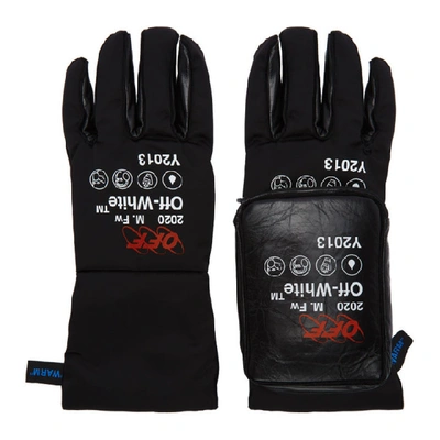 Off-white Printed Nylon And Leather Gloves In Black