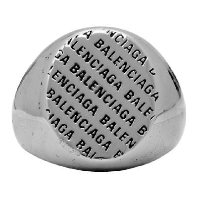 Balenciaga Logo-debossed Signet Ring In Silver