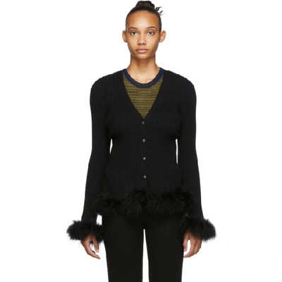 Opening Ceremony Wool Rib-knit Faux Fur-trim Cardigan In Black