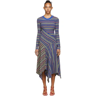 Opening Ceremony Long Sleeve Rib Knit Midi Dress In 4303 French Blue Multi