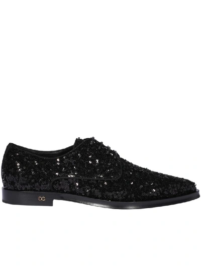 Dolce & Gabbana Derby Laced Up Shoes With Paillettes In Black