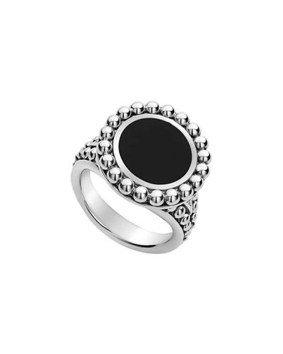 Lagos Sterling Silver Caviar Ring With Onyx In Black/silver