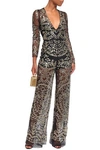 RED VALENTINO REDVALENTINO WOMAN LAYERED SEQUIN-EMBELLISHED POINT D'ESPRIT AND TULLE JUMPSUIT BLACK,3074457345621004871