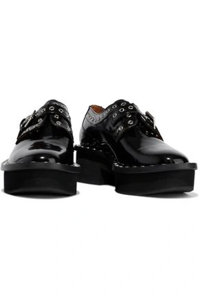 Robert Clergerie Woman Bridget Eyelet-embellished Glossed-leather Platform Brogues Black