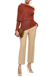 Roberto Cavalli One-shoulder Ribbed Alpaca, Silk And Cashmere-blend Sweater In Brick