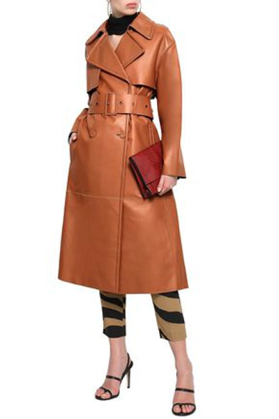 Roberto Cavalli Woman Belted Fringed Leather Trench Coat Camel