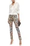 ROBERTO CAVALLI ROBERTO CAVALLI WOMAN PRINTED MID-RISE SKINNY JEANS MULTICOLOR,3074457345620884136