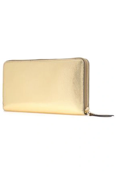 Roberto Cavalli Woman Logo-embellished Metallic Cracked-leather Continental Wallet Gold