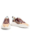 ROBERTO CAVALLI ROBERTO CAVALLI WOMAN COLOR-BLOCK LEATHER SNEAKERS BURGUNDY,3074457345620923646