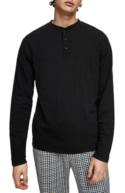 Scotch & Soda Granddad Classic Fit Long Sleeve Henley In Black