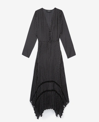 The Kooples Long Printed Dress With Buttoned Front In Black