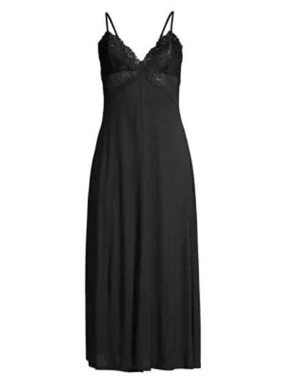 Jonquil Women's Oliva Lace Trim Knit Nightgown In Black